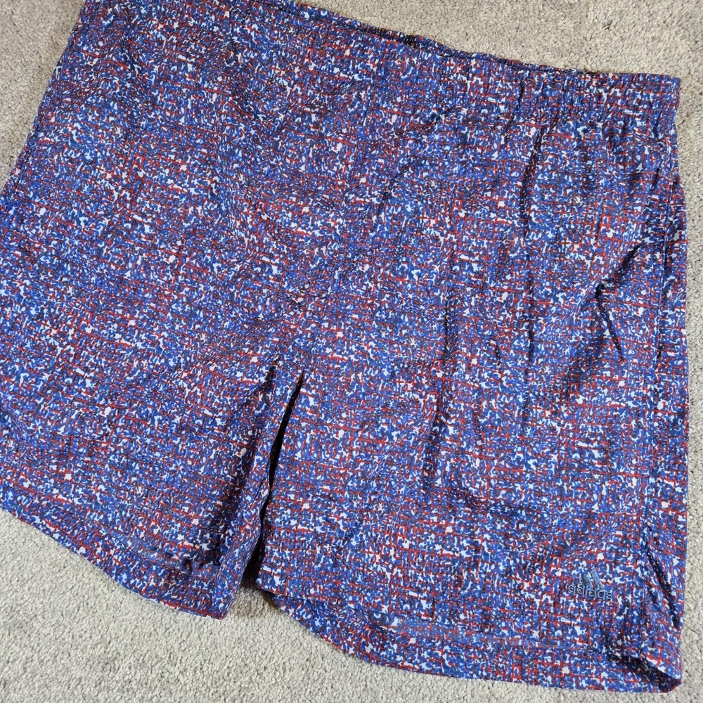 Adidas Blue Goemetric All Over Print Lined Swim Shorts Men's Large Drawstring